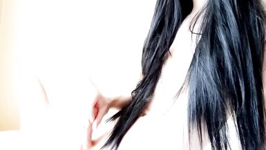 Sexyest Trans Stroking Cock, Cumshot on Body and Hair and Taste Cum - 6 image