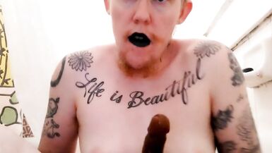 Horny Hairy Trans Man gives BBC Blowjob POV Solo Dildo Sucking Special
