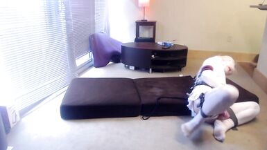 Caged & Plugged Sissy in Selfbondage Straitjacket and a Harley Quinn Wig - 9 image