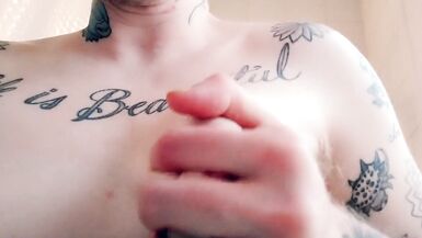 Trans Man Plays with his Erect Nipples Edging in Shower - 6 image