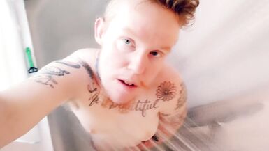 Trans Man Plays with his Erect Nipples Edging in Shower - 8 image