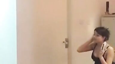 Asian Ladyboy dominatrix and a small cock slave make him cum - 4 image