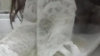 Sissy Crossdresser in Corset Piss Play in Bathroom - 8 image