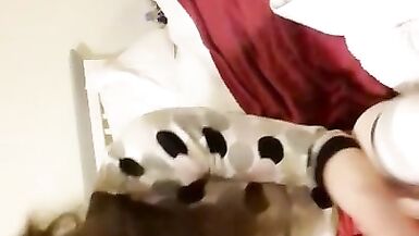 Stoned and Smoking Sissy Crossdresser Caught Riding Big Dildo - 2 image