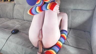 Twink Sissy with Rainbow Stockings Sucks Dildo and Playing with Ass - 8 image