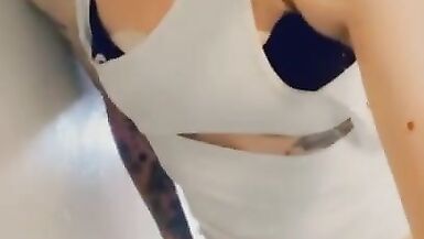 Cute Trans in White Strokes her Clitty - 15 image