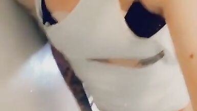 Cute Trans in White Strokes her Clitty - 3 image