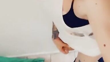 Cute Trans in White Strokes her Clitty - 4 image