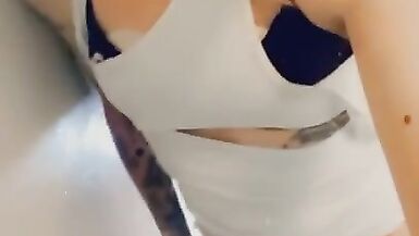 Cute Trans in White Strokes her Clitty - 9 image