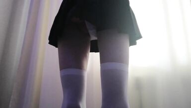 Femboy in School Uniform Gets Covered with Cum