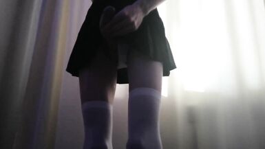 Femboy in School Uniform Gets Covered with Cum - 4 image