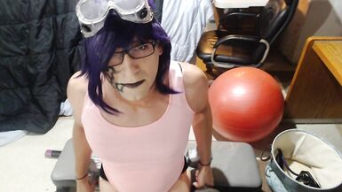 Cyberpunk Ladyboy Works out Muscles and Penis - 6 image