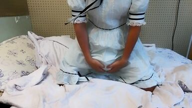 Crossdresser Wearing a Bra and a Blue Dress and Diapers (no Jerking off but Showing my Thick Diaper) - 6 image