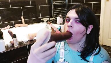 White Femboy Learns his Place, Deepthroating BBC Dildo while Masturbating - 10 image