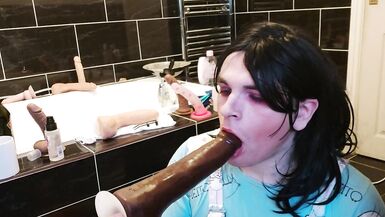 White Femboy Learns his Place, Deepthroating BBC Dildo while Masturbating - 11 image