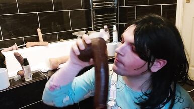 White Femboy Learns his Place, Deepthroating BBC Dildo while Masturbating - 12 image