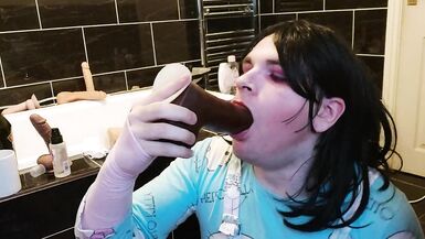 White Femboy Learns his Place, Deepthroating BBC Dildo while Masturbating - 15 image