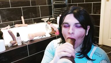 White Femboy Learns his Place, Deepthroating BBC Dildo while Masturbating - 3 image