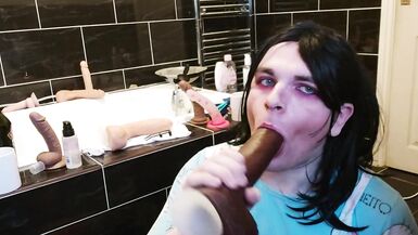 White Femboy Learns his Place, Deepthroating BBC Dildo while Masturbating - 4 image