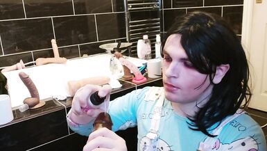 White Femboy Learns his Place, Deepthroating BBC Dildo while Masturbating - 6 image