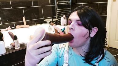 White Femboy Learns his Place, Deepthroating BBC Dildo while Masturbating - 9 image