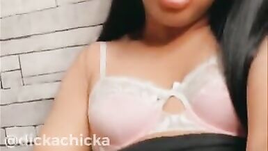 TRANNY with 8 Inch DICK Cums on her Skirt and Licks it Up! - 14 image