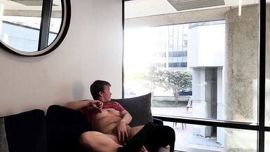 FTM Masturbates in Public Lounge next to Window - 11 image