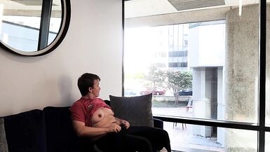 FTM Masturbates in Public Lounge next to Window - 3 image