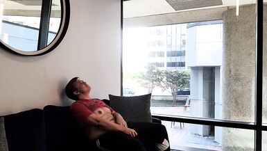 FTM Masturbates in Public Lounge next to Window - 5 image