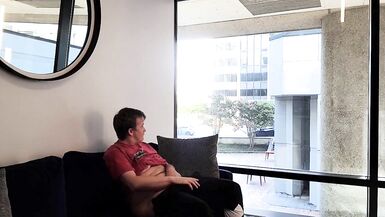 FTM Masturbates in Public Lounge next to Window