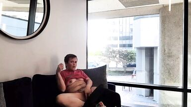 FTM Masturbates in Public Lounge next to Window - 7 image