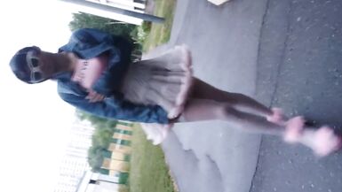 Pink Sissy Ponyboy in Sexy Stockings Posing in Public and Jumping on the Cam - 10 image