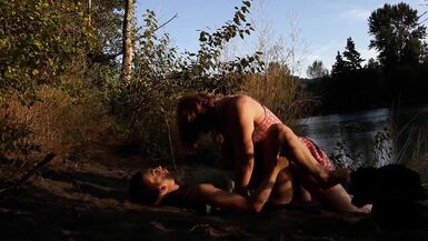 Two Trans Teens take a Risky Fuck Outdoors by a River. Trans Couple - 10 image