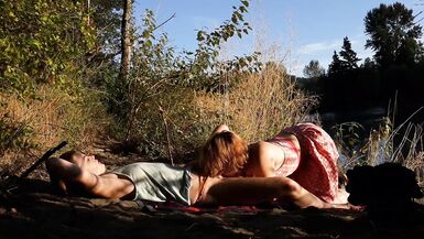 Two Trans Teens take a Risky Fuck Outdoors by a River. Trans Couple - 6 image