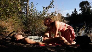 Two Trans Teens take a Risky Fuck Outdoors by a River. Trans Couple - 7 image