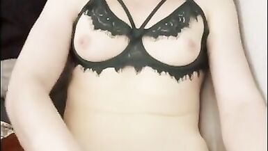 Enby Jerking and Cumming in Green Lingerie - 11 image