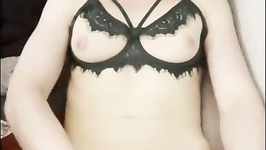 Enby Jerking and Cumming in Green Lingerie - 12 image