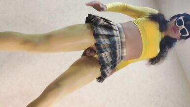 Sissy Ponyboy in Yellow Pantyhose with Tiny Dick Dancing and Showing her Super Body - 12 image