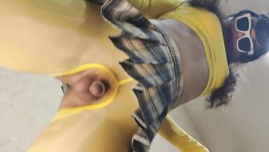Sissy Ponyboy in Yellow Pantyhose with Tiny Dick Dancing and Showing her Super Body - 15 image