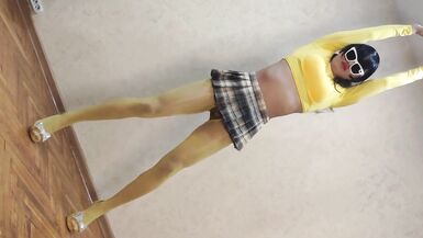 Sissy Ponyboy in Yellow Pantyhose with Tiny Dick Dancing and Showing her Super Body - 3 image