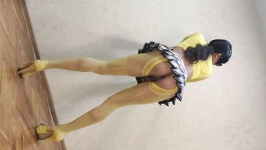 Sissy Ponyboy in Yellow Pantyhose with Tiny Dick Dancing and Showing her Super Body - 5 image