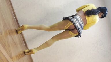 Sissy Ponyboy in Yellow Pantyhose with Tiny Dick Dancing and Showing her Super Body - 7 image