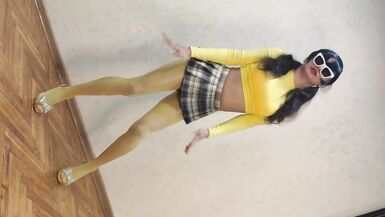 Sissy Ponyboy in Yellow Pantyhose with Tiny Dick Dancing and Showing her Super Body - 9 image