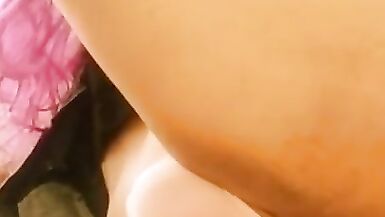 Cute TS Trap Femboy Rides Pink Dildo - 4 image