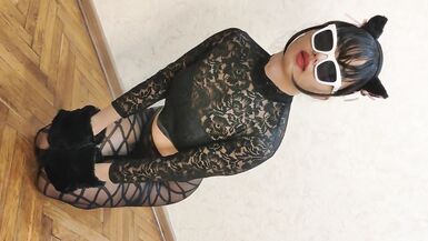 Sissy Ponnyboy with Big Gloves Acting like a Pony in Cool Pantyhose - 10 image