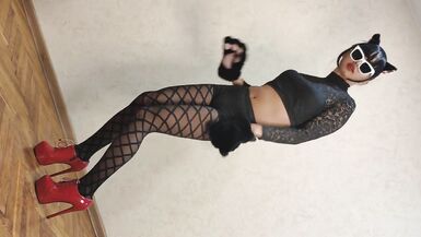 Sissy Ponnyboy with Big Gloves Acting like a Pony in Cool Pantyhose - 7 image