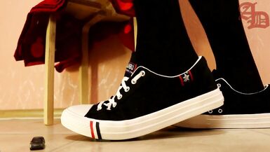 TRANNY GIANTESS CRUSHES SMALL CARS IN SNEAKERS, BLACK PANTYHOSE AND MINI SKIRT (CRUSH/FOOT FETISH)