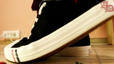 TRANNY GIANTESS CRUSHES SMALL CARS IN SNEAKERS, BLACK PANTYHOSE AND MINI SKIRT (CRUSH/FOOT FETISH) - 6 image