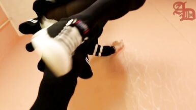 TRANNY GIANTESS CRUSHES SMALL CARS IN SNEAKERS, BLACK PANTYHOSE AND MINI SKIRT (CRUSH/FOOT FETISH) - 8 image