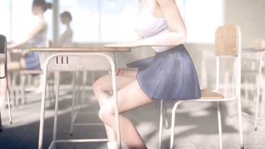 Futanari Asian Girl Masturbating in Classroom in Public